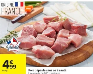 Porc : épaule sans os à sauté