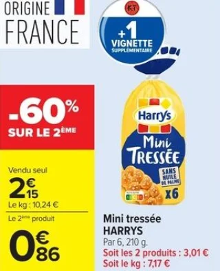 Mini tressée HARRYS Par 6, 210 g.