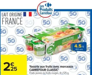 Yaourts aux fruits avec morceaux CARREFOUR CLASSIC'