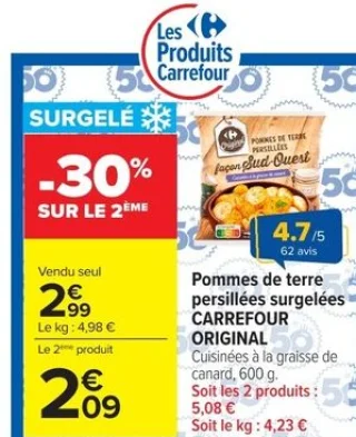Pommes de terre persillées surgelées Carrefour Original