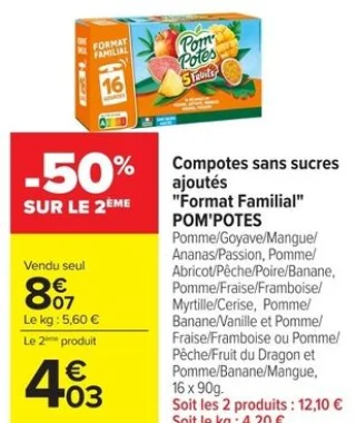 Compotes sans sucres ajoutés "Format Familial" POM'POTES