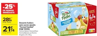 Desserts fruitiers sans sucres ajoutés "Format Familial" POM' POTES Pomme Nature, Pomme/Poire, Pomme/Banane ou Pomme Brugnon