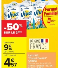 Lait U.H.T. "Format Familial" CANDIA Vitaminé Viva