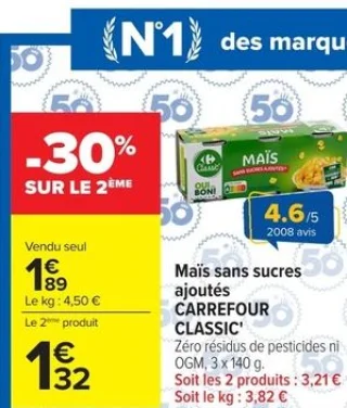 Maïs sans sucres ajoutés Carrefour Classic'