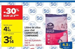 Litière de silice pour chat CARREFOUR COMPANINO