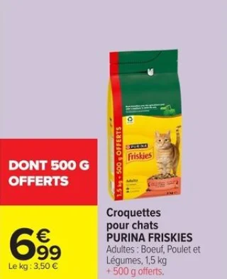 Croquettes pour chats PURINA FRISKIES Adultes : Bœuf, Poulet et Légumes
