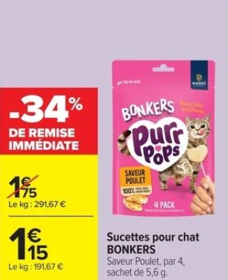 Sucettes pour chat BONKERS Saveur Poulet