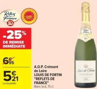 A.O.P. Crémant de Loire LOUIS DE FORTIN "REFLETS DE FRANCE" Blanc brut, 75 cl.