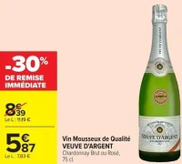 Vin Mousseux de Qualité VEUVE D'ARGENT Chardonnay Brut ou Rosé, 75 cl.