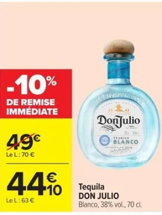 Tequila DON JULIO Blanco, 38% vol., 70 cl.
