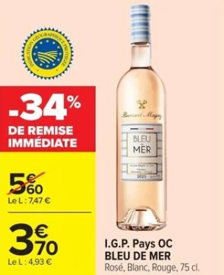 I.G.P. Pays OC BLEU DE MER Rosé, Blanc, Rouge, 75 cl.