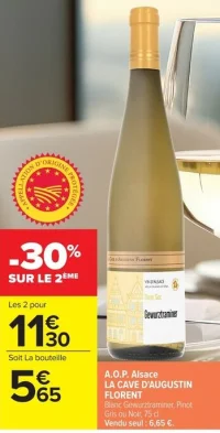 A.O.P. Alsace LA CAVE D'AUGUSTIN FLORENT Blanc Gewurztraminer, Pinot Gris ou Noir, 75 cl.