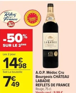 A.O.P. Médoc Cru Bourgeois CHÂTEAU LABADIE Reflets de FRANCE Rouge, 75 cl.