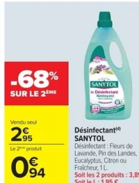 Désinfectant SANYTOL Fleurs de Lavande, Pin des Landes, Eucalyptus, Citron ou Fraîcheur, 1 L.