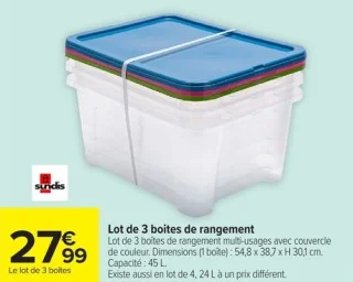Lot de 3 boîtes de rangement Sundis