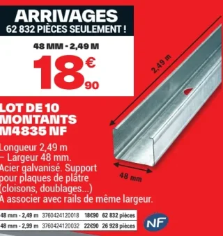 Lot de 10 montants M4835 NF 48 mm - 2,49 m