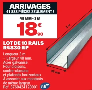 Lot de 10 rails R4830 NF 48 mm - 3 m