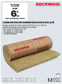 Laine de roche 100mm Roulrock 5x1,2 m Rockwool