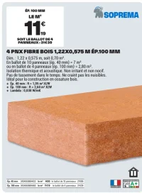 4 Pnx Fibre Bois 1,22x0,575 m Ép.100 mm Soprema