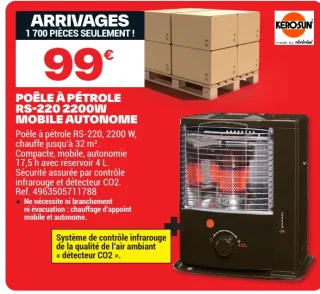 Poêle à pétrole RS-220 2200W mobile autonome Kerosun