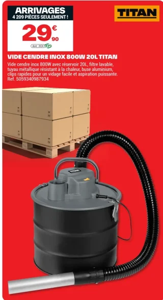 Vide cendre inox 800W 20L Titan