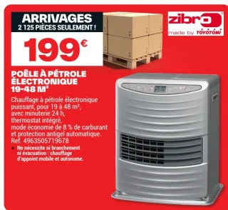 Poêle à pétrole électronique 19-48 m² Zibro
