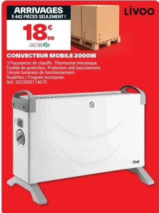 Convecteur mobile 2000W Livoo