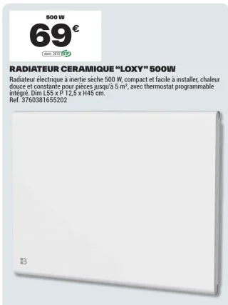 Radiateur céramique "LOXY" 500W