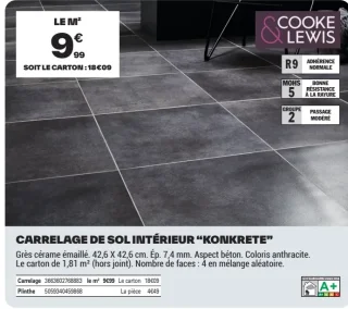 Carrelage de sol intérieur "Konkrete" Cooke & Lewis