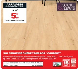 Sol stratifié chêne 7 mm AC4 "Caubert" Cooke & Lewis