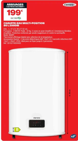 Chauffe-eau multi-position Carrera 80 L 2000W
