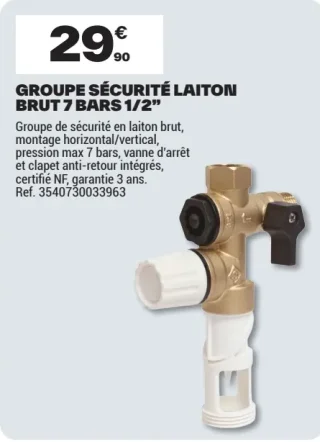 Groupe sécurité laiton brut 7 bars 1/2"
