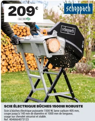 Scie électrique bûches 1500W Robuste Scheppach