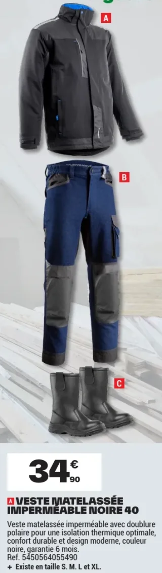 Veste matelassée imperméable noire 40 Coverguard