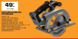 Scie circulaire 18V 165 mm nue Titan