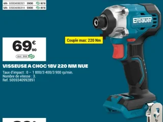 Visseuse à choc 18V 220 Nm nue Erbauer