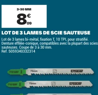 Lot de 3 lames de scie sauteuse Erbauer