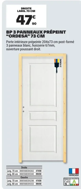 BP 3 panneaux prépeint "ORDESA" 73 cm