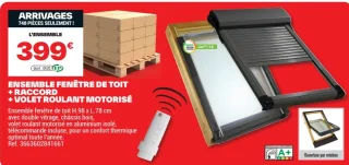 Ensemble fenêtre de toit + raccord + volet roulant motorisé