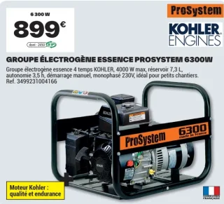 Groupe électrogène essence ProSystem 6300W Kohler
