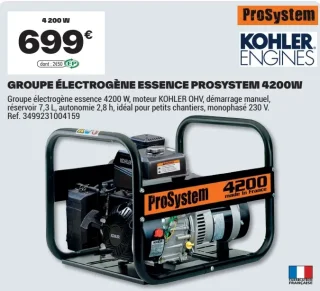 Groupe électrogène essence ProSystem 4200W Kohler