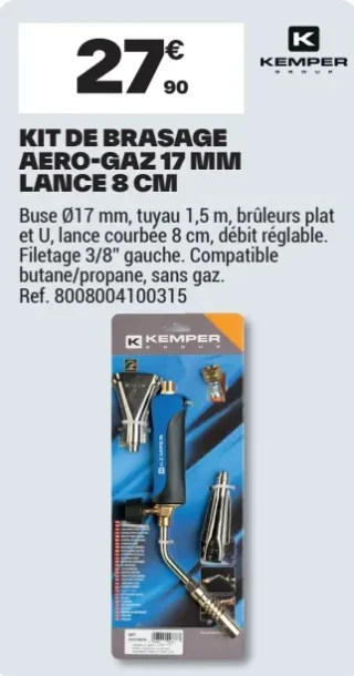 Kit de brasage aéro-gaz 17 mm lance 8 cm Kemper