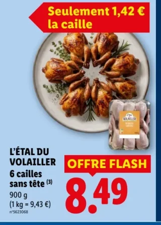 L'Étal du Volailler 6 cailles sans tête
