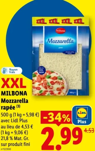 Mozzarella râpée XXL Milbona