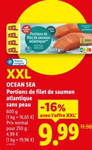 OCEAN SEA Portions de filet de saumon atlantique sans peau