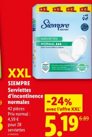 Serviettes d'incontinence normales SIEMPRE