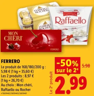 Ferrero Mon Chéri, Raffaello ou Rocher