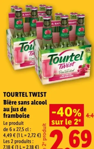 TOURTEL TWIST Bière sans alcool au jus de framboise