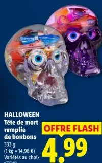 Tête de mort remplie de bonbons Halloween