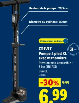 CRIVIT Pompe à pied XL avec manomètre
